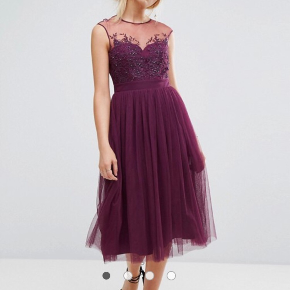 Little Mistress Maroon Lace Tulle Dress - Prom, Party, Bridesmaid - size 8